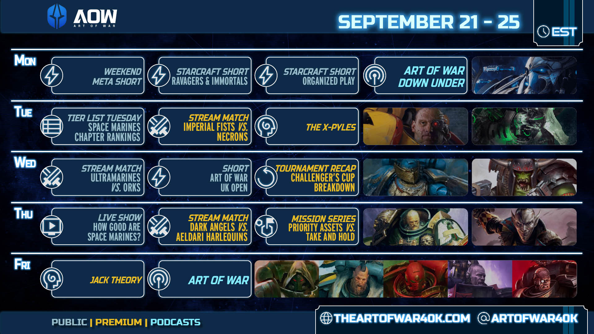 This Week's Schedule - September 21st 2026
