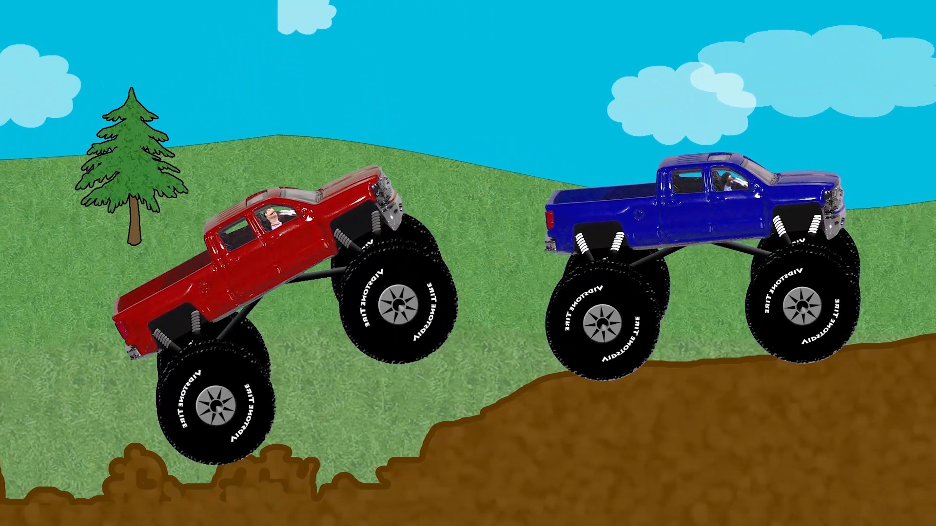 Red and Blue Monster Truck Race