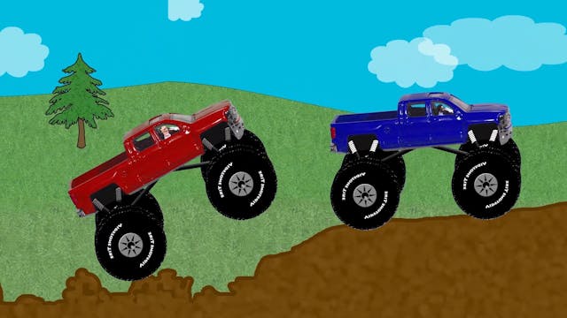 Red and Blue Monster Truck Race