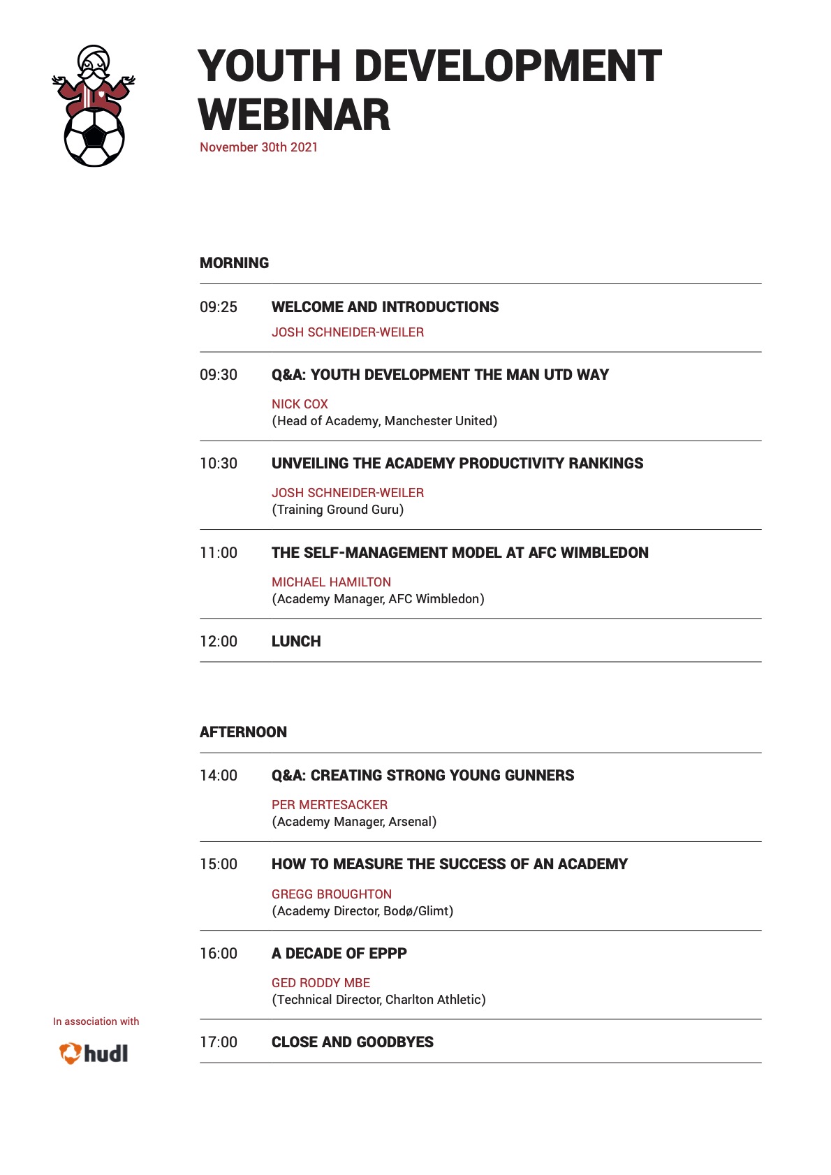 Youth Development Webinar Schedule