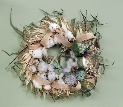 Corn Husk Wreath with Cotton and Succ...