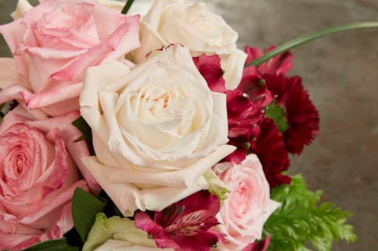 Maroon and Champagne Rose Arrangement!