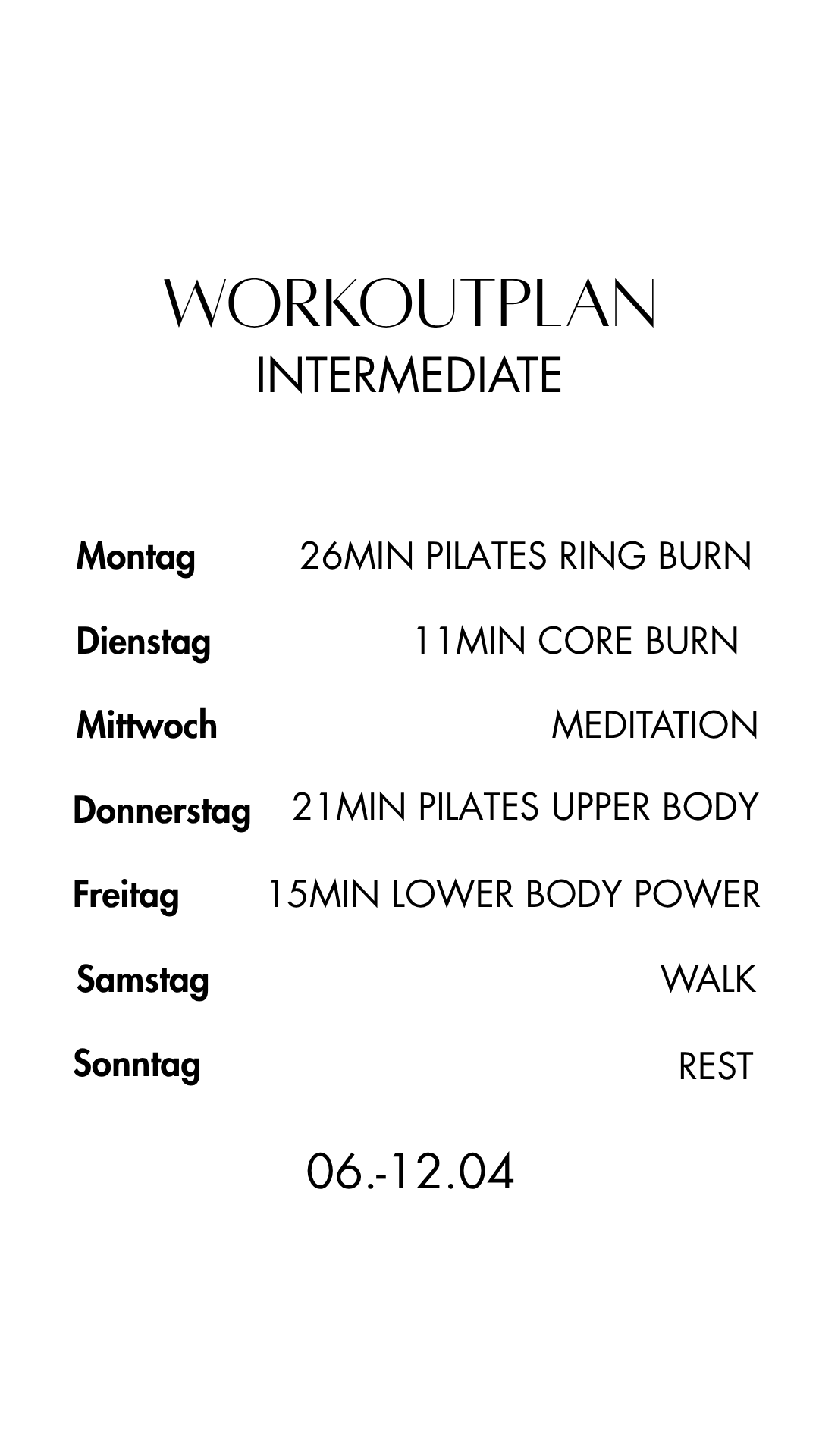 Workoutplan Intermediate