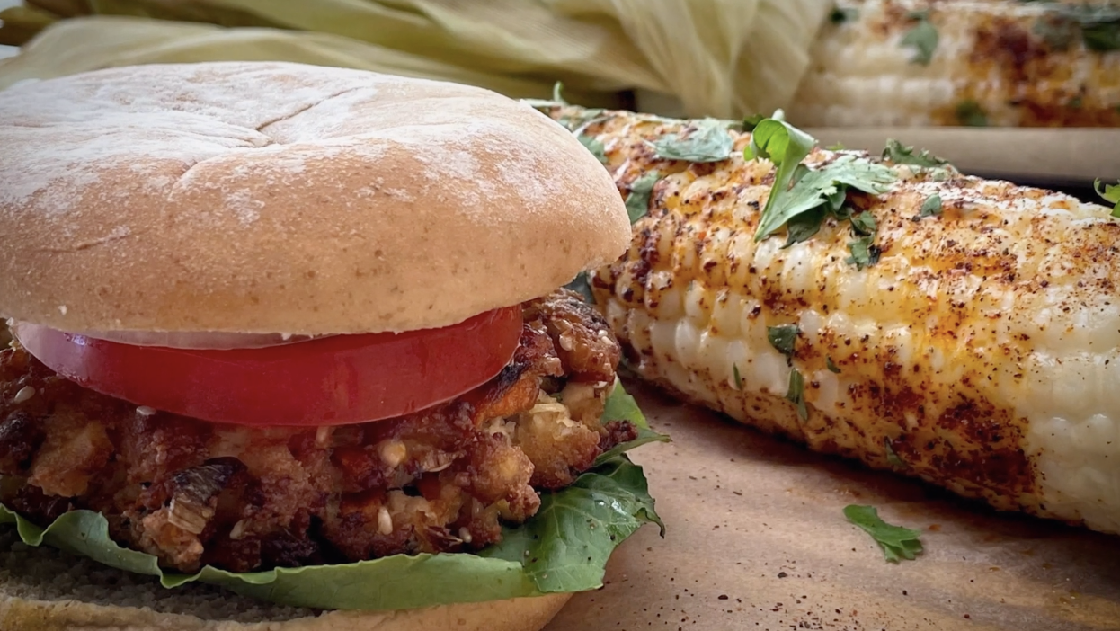 Genius Veggie Burger & Mexican Street Corn