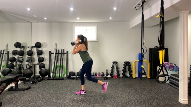 Back Lunge Hammer Curl to Shoulder Press