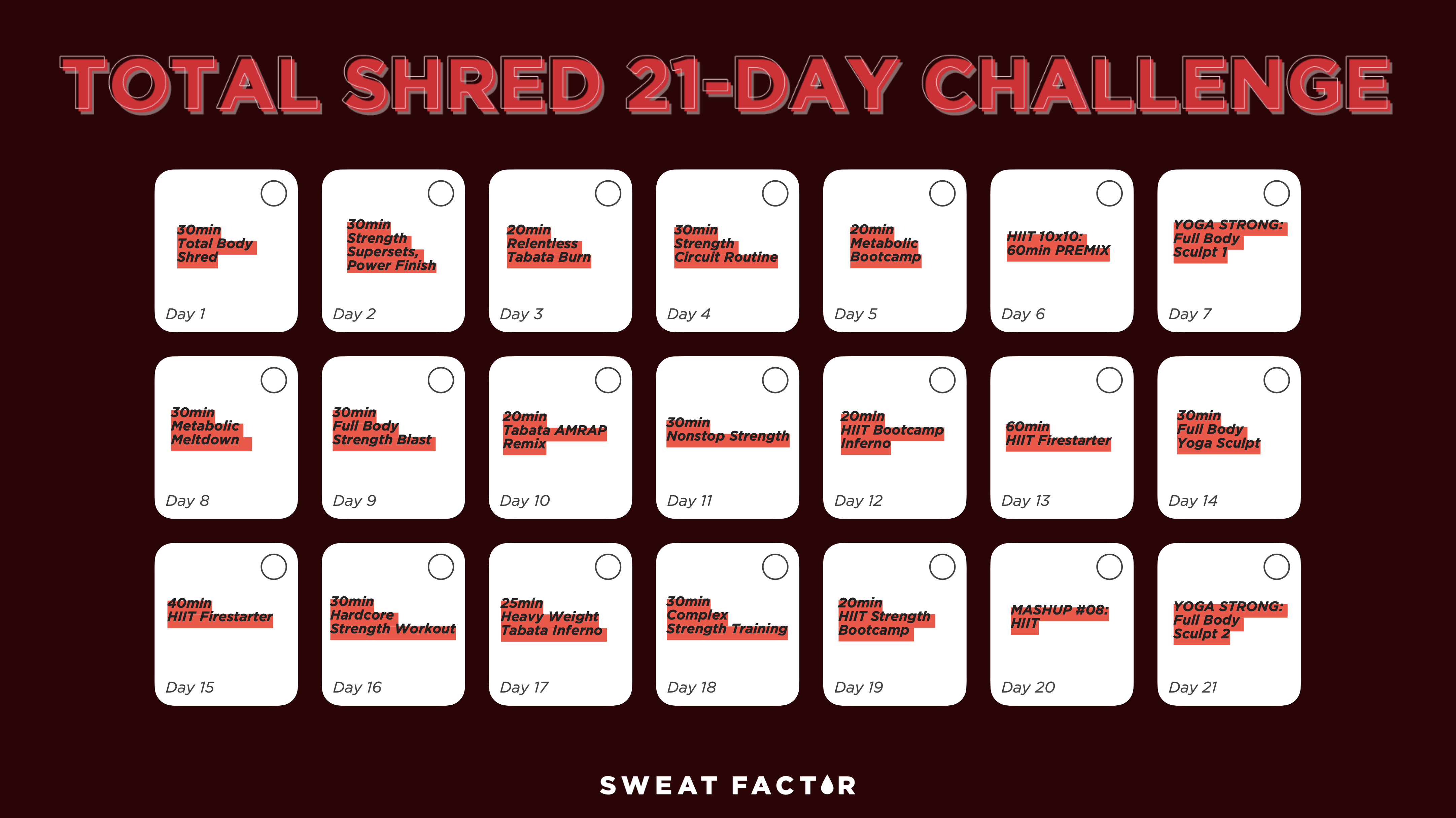 TOTAL SHRED 21-DAY CALENDAR