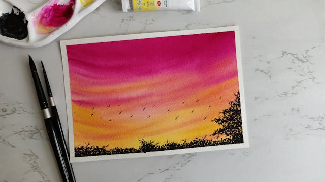 Pink & Yellow Dusk Sky - Wet on Wet