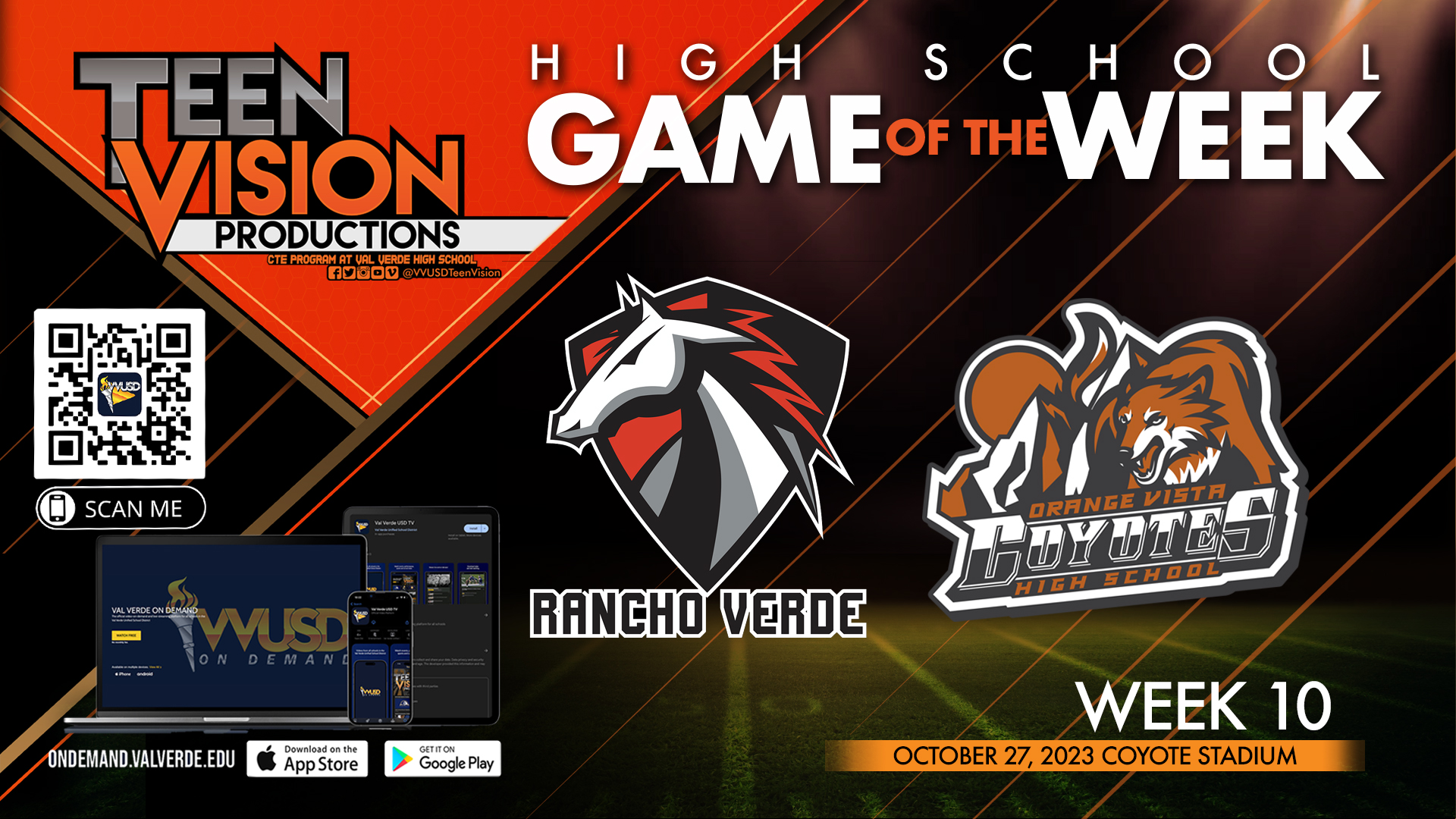 10/27/23 HS Football wk10 Rancho Verde vs Orange Vista HS 