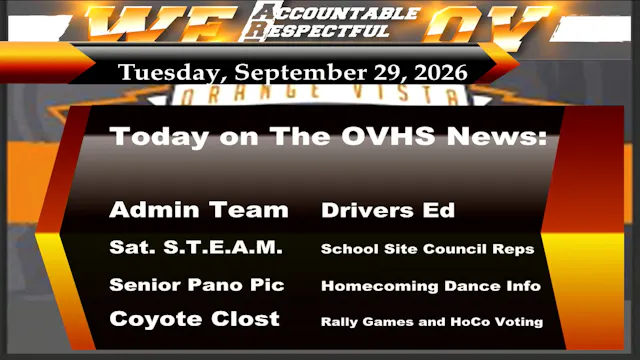 09/29/26 OVHS News