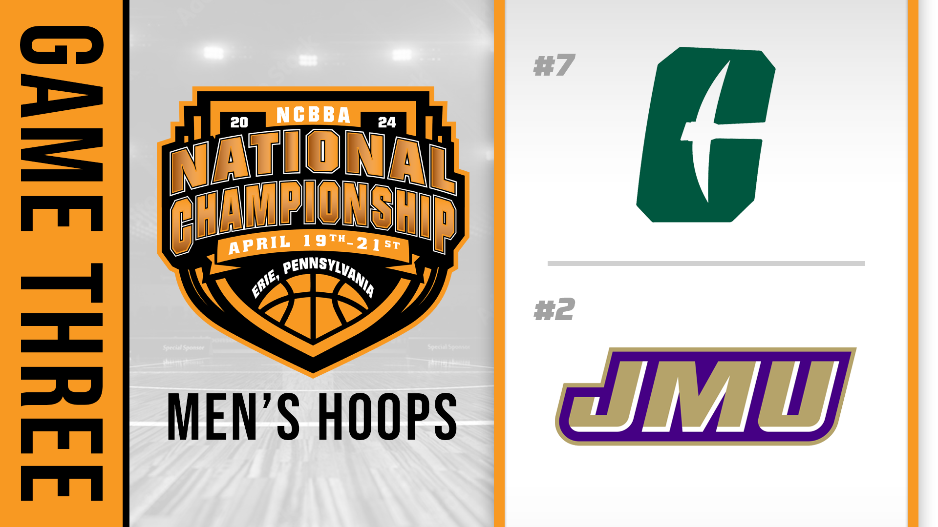 NCBBA Mens Basketball Quarterfinals- Game Three: UNC-Charlotte vs James Madison