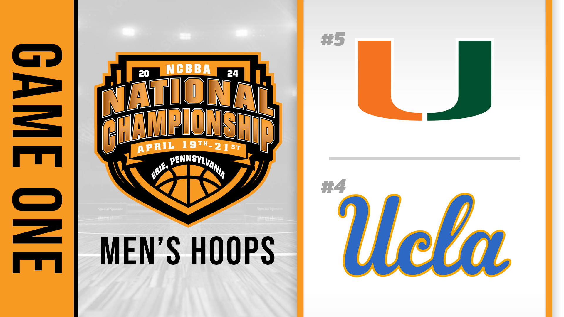 NCBBA Mens Basketball Quarterfinals- Game One: Miami vs UCLA