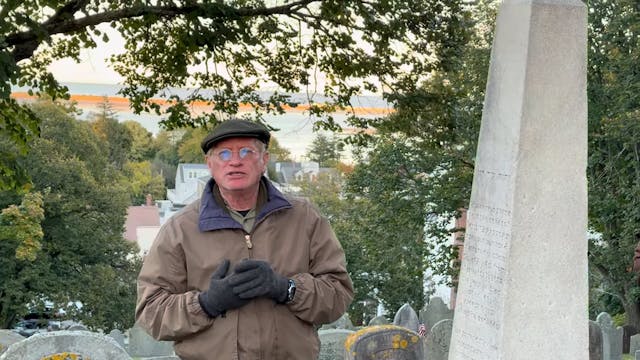 Tim Schmig at the grave of William Br...