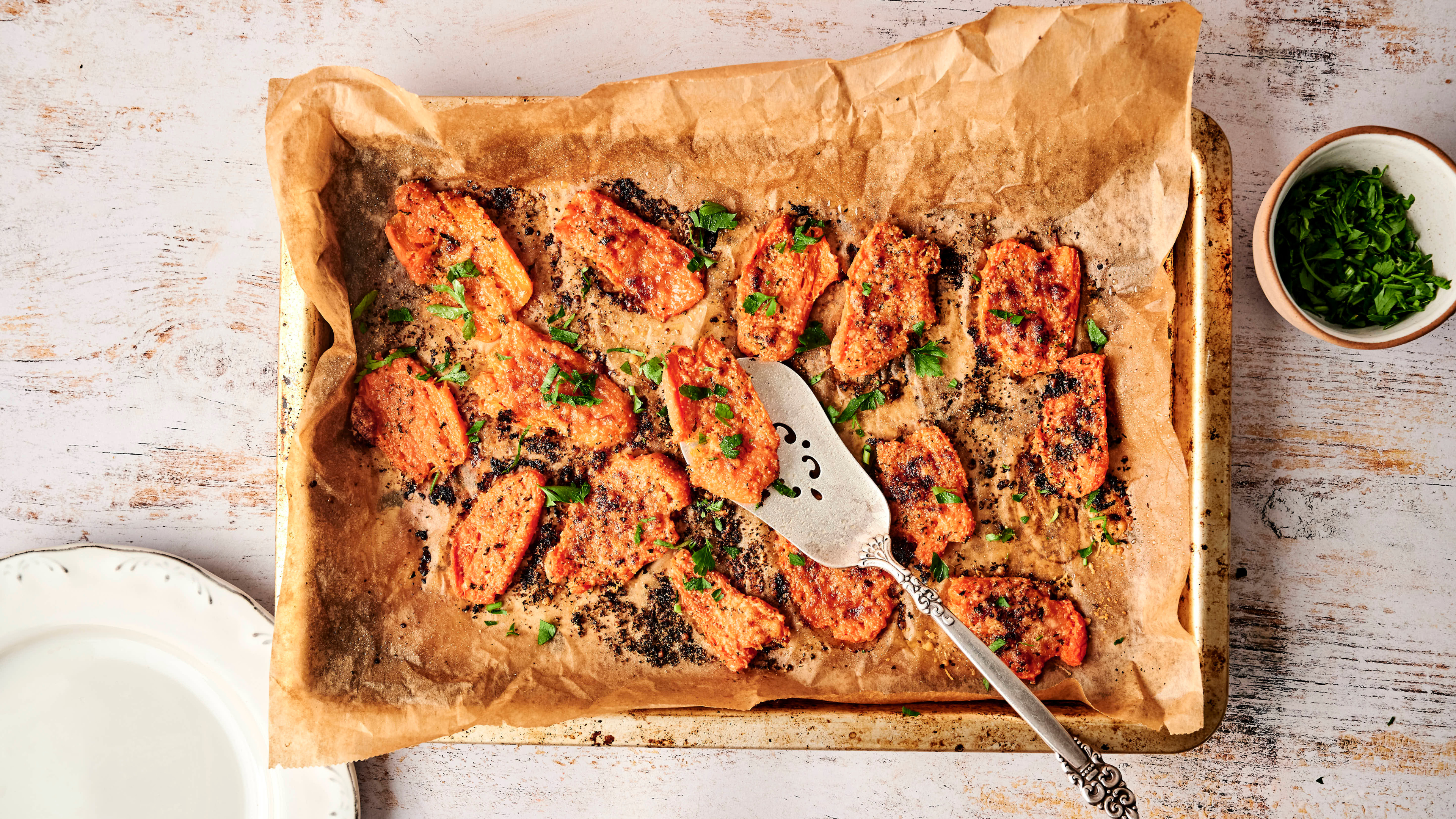Crispy Parmesan Ranch Smashed Carrots