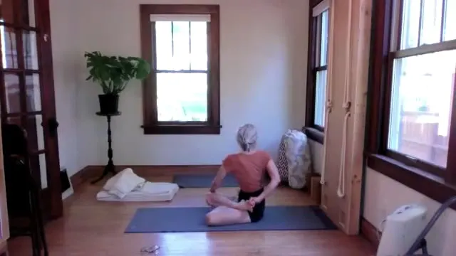 5-11-26 Gulnaaz Yoga Club Sirsasana with spine on corner wall edge.  Ardha Baddha Padma Paschimottanasana.  Baddha Padmasana.