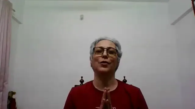 8-26-26 Gulnaaz Yoga Club Independent Viparita Karani with bent leg on the wall