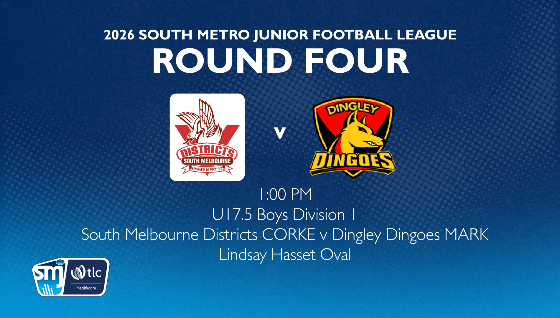 SMJFL R4: U17.5 Boys Divi 1: South Melb Districts JFC Corke vs Dingley Dingoes