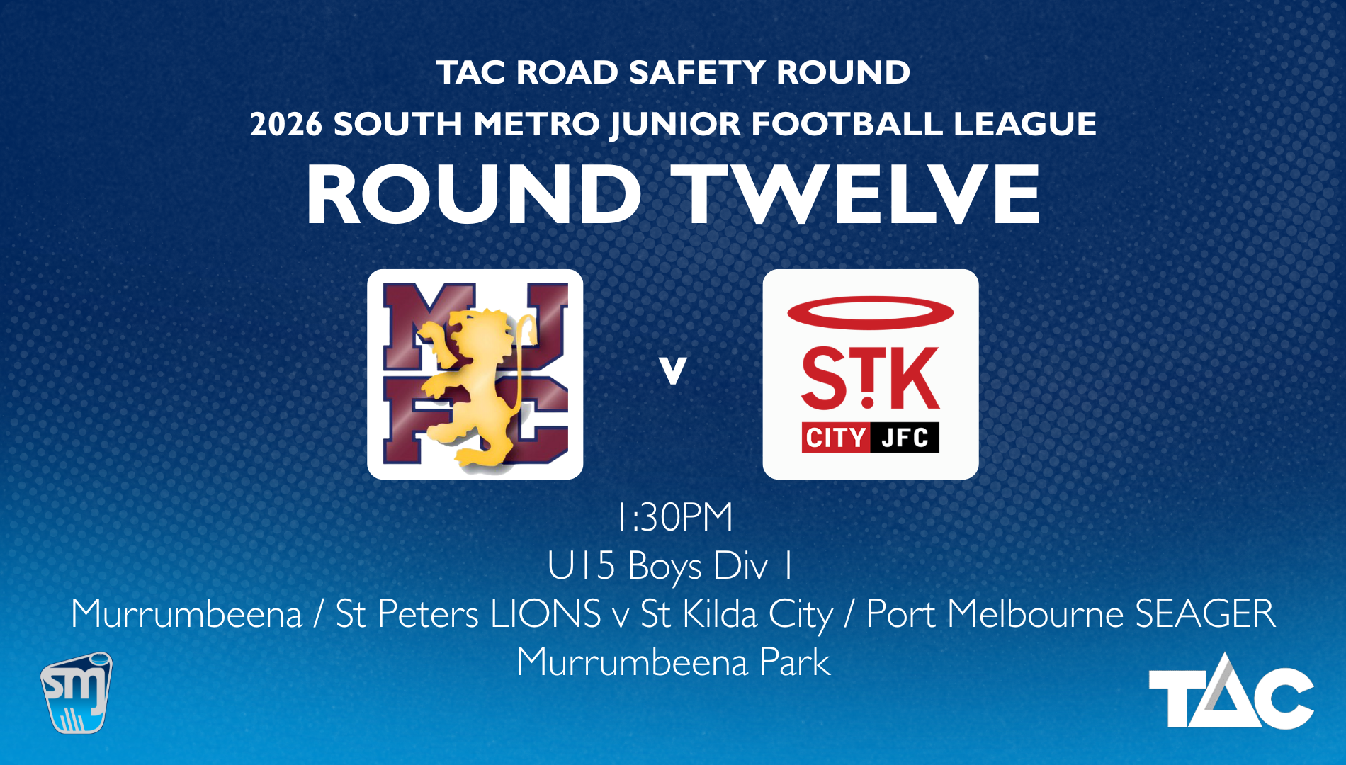 SMJFL R12 U15 Boys Div 1 - Murrumbeena/St Peters v St Kilda City/Port Melbourne