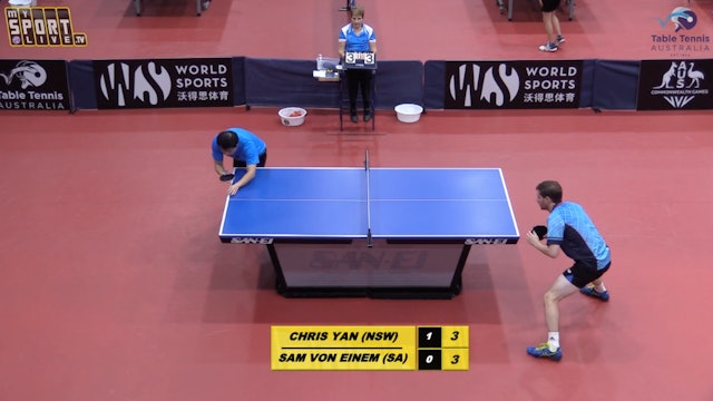 Men's Singles: Chris Yan (NSW) vs. Sam Von Einem (SA)