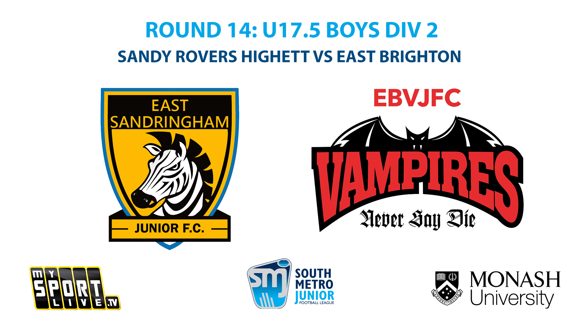 SMJFL R14: U17.5 Boys Div 2 Sandy Rovers vs East Brighton Vampires