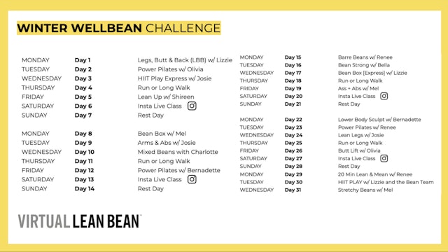 Winter Wellbean Challenge - Schedule