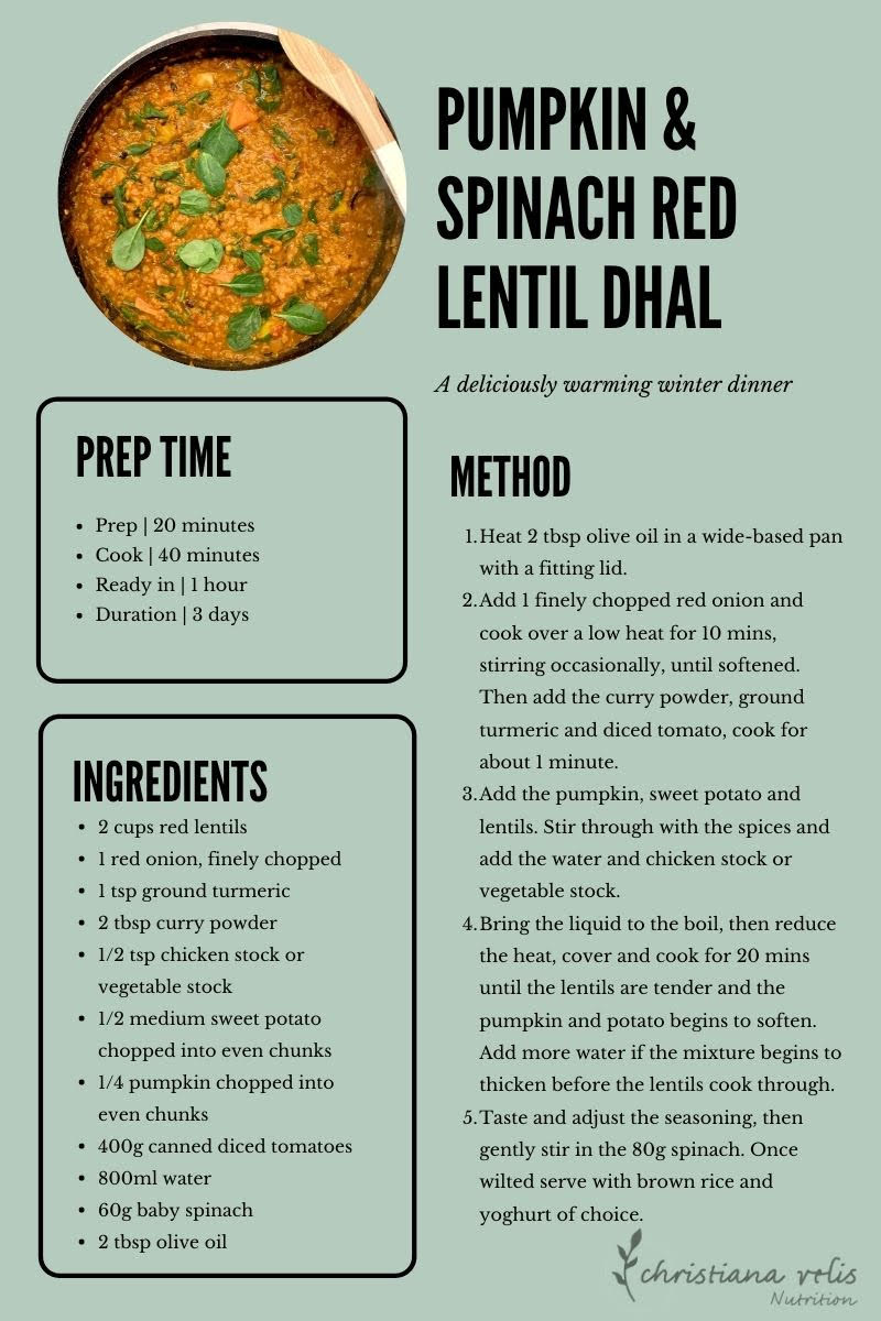 Pumpkin & Spinach Red Lentil Dhal Recipe