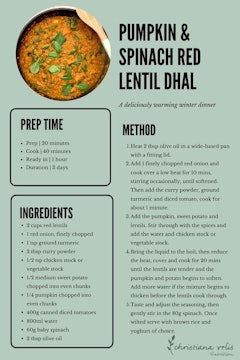 Pumpkin & Spinach Red Lentil Dhal Recipe