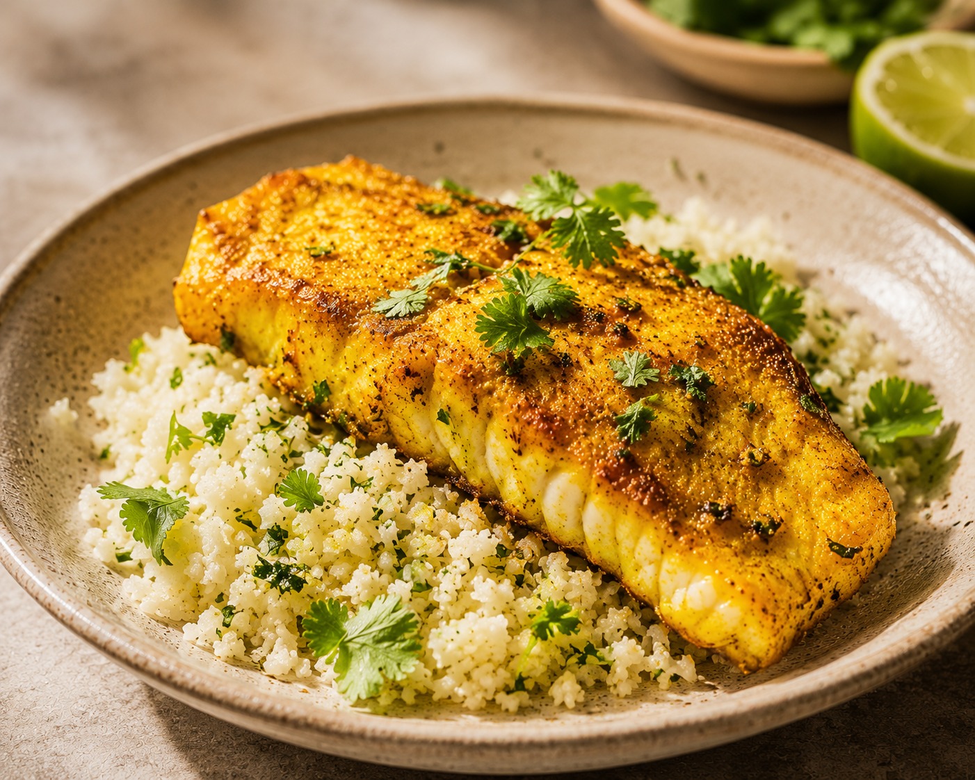 Turmeric Baked Fish with Cauliflower Rice