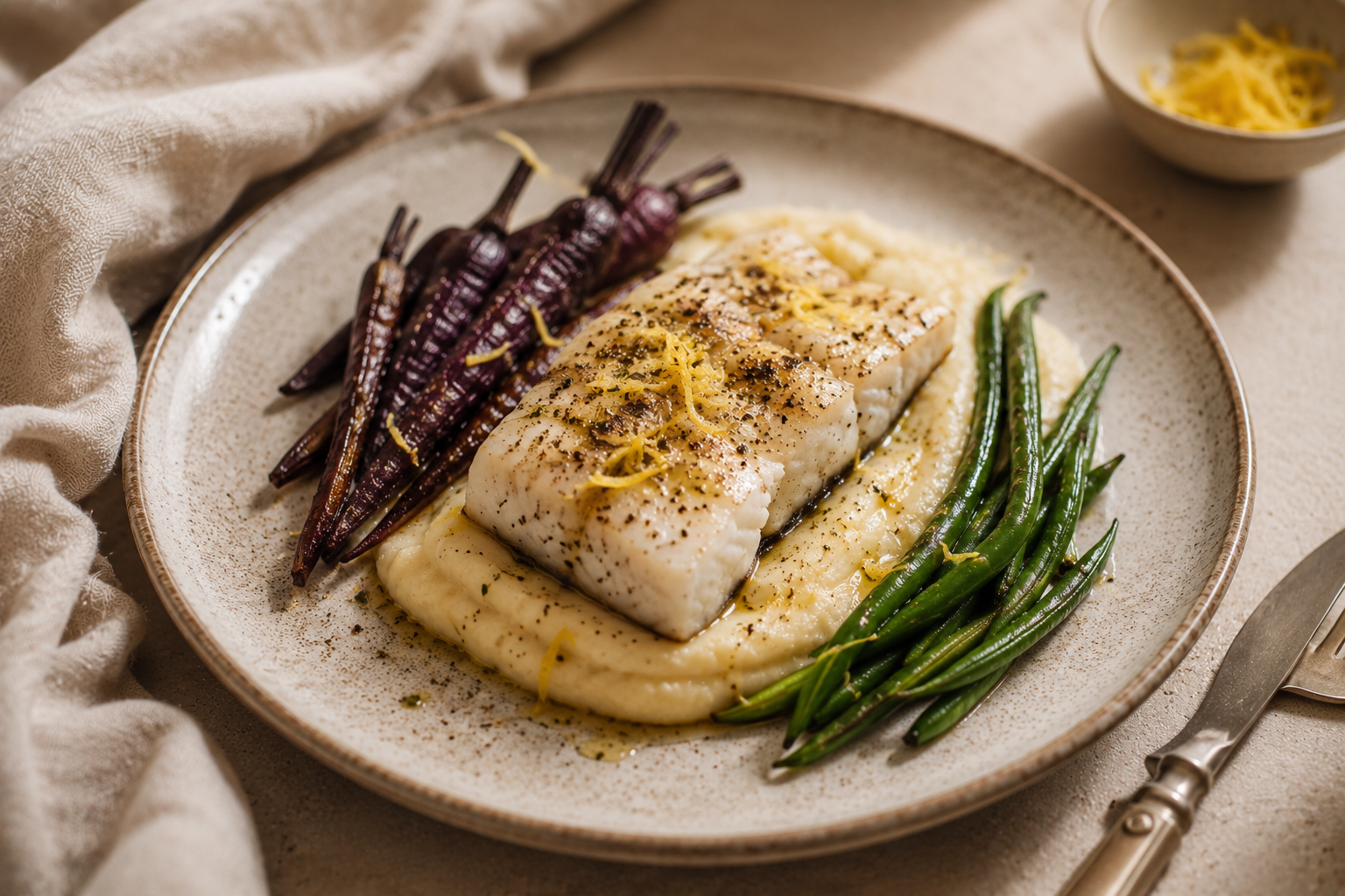 Baked White Fish with Parsnip Puree