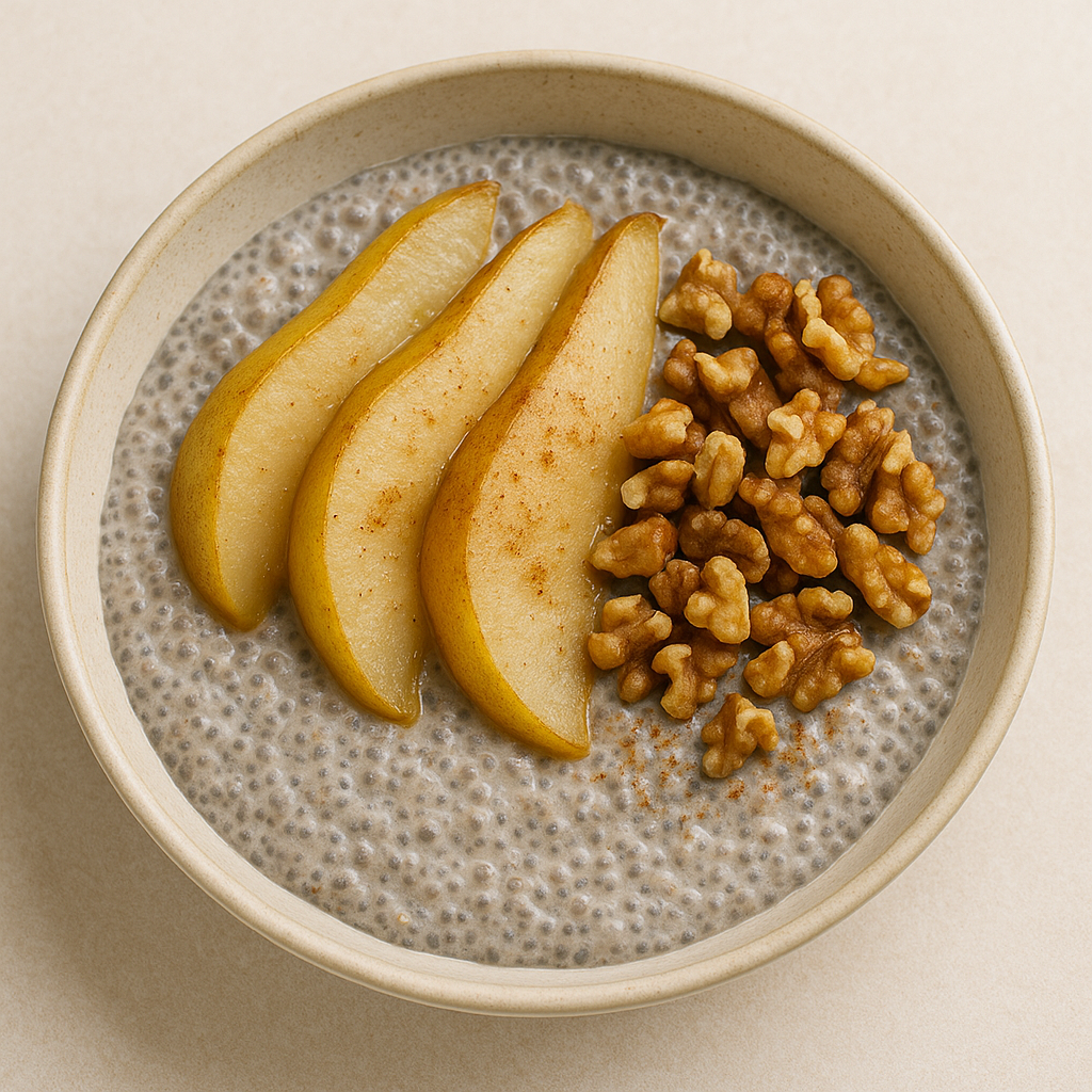 Chia Porridge with Stewed Pear & Walnuts