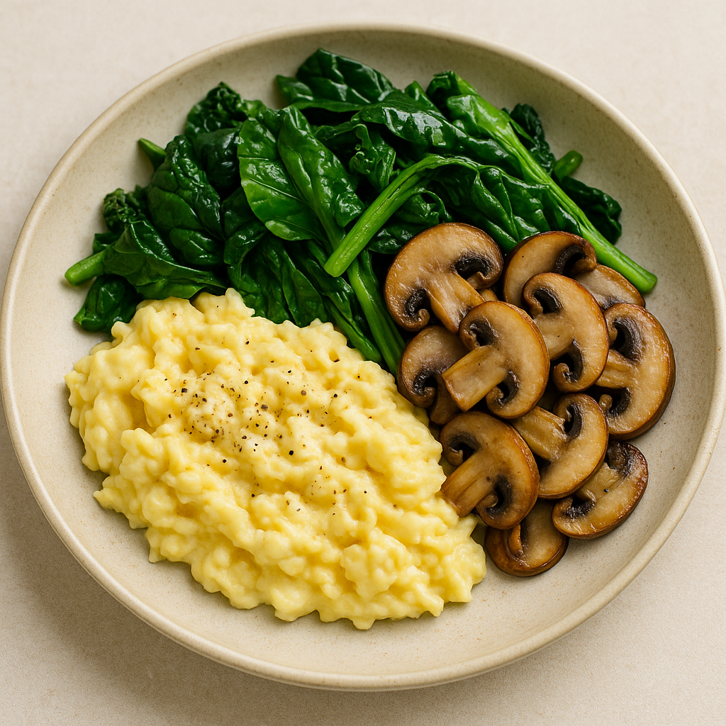 Scrambled Eggs with Mushrooms & Greens
