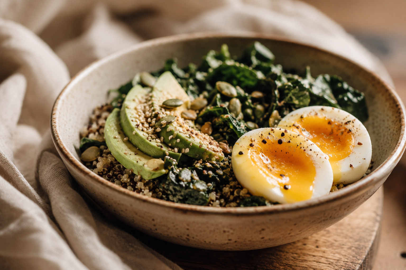 Warm Greens & Grain Breakfast Bowl