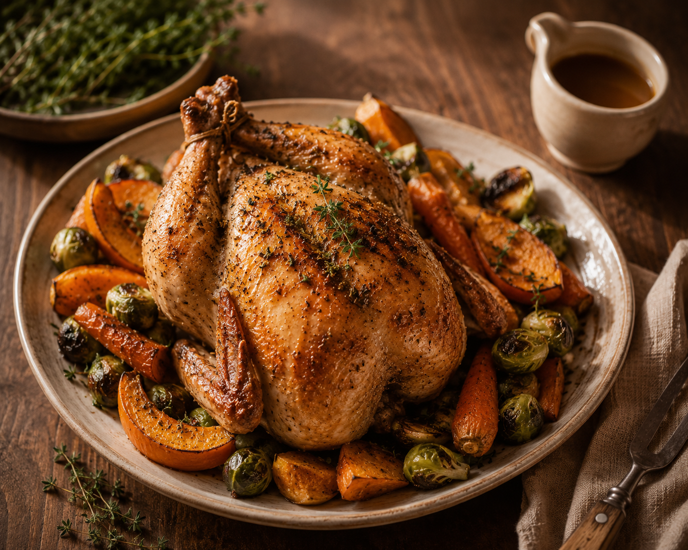 Whole Roasted Chicken with Warm Vegetables