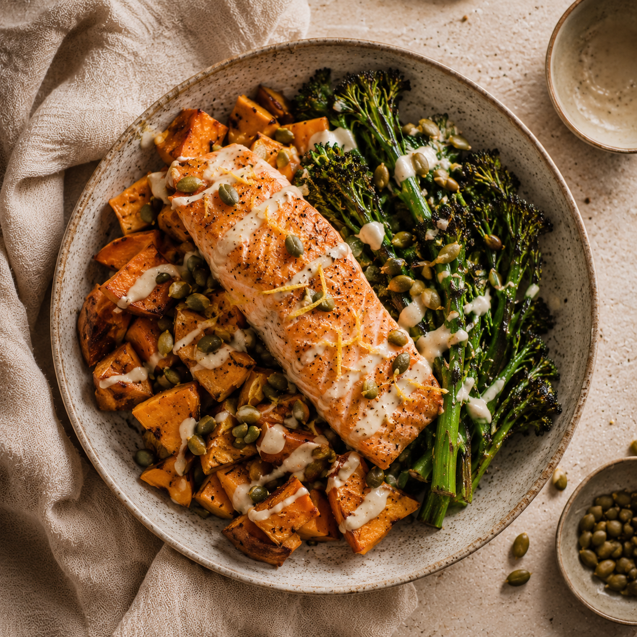 Baked Salmon with Silverbeet & Sweet Potato