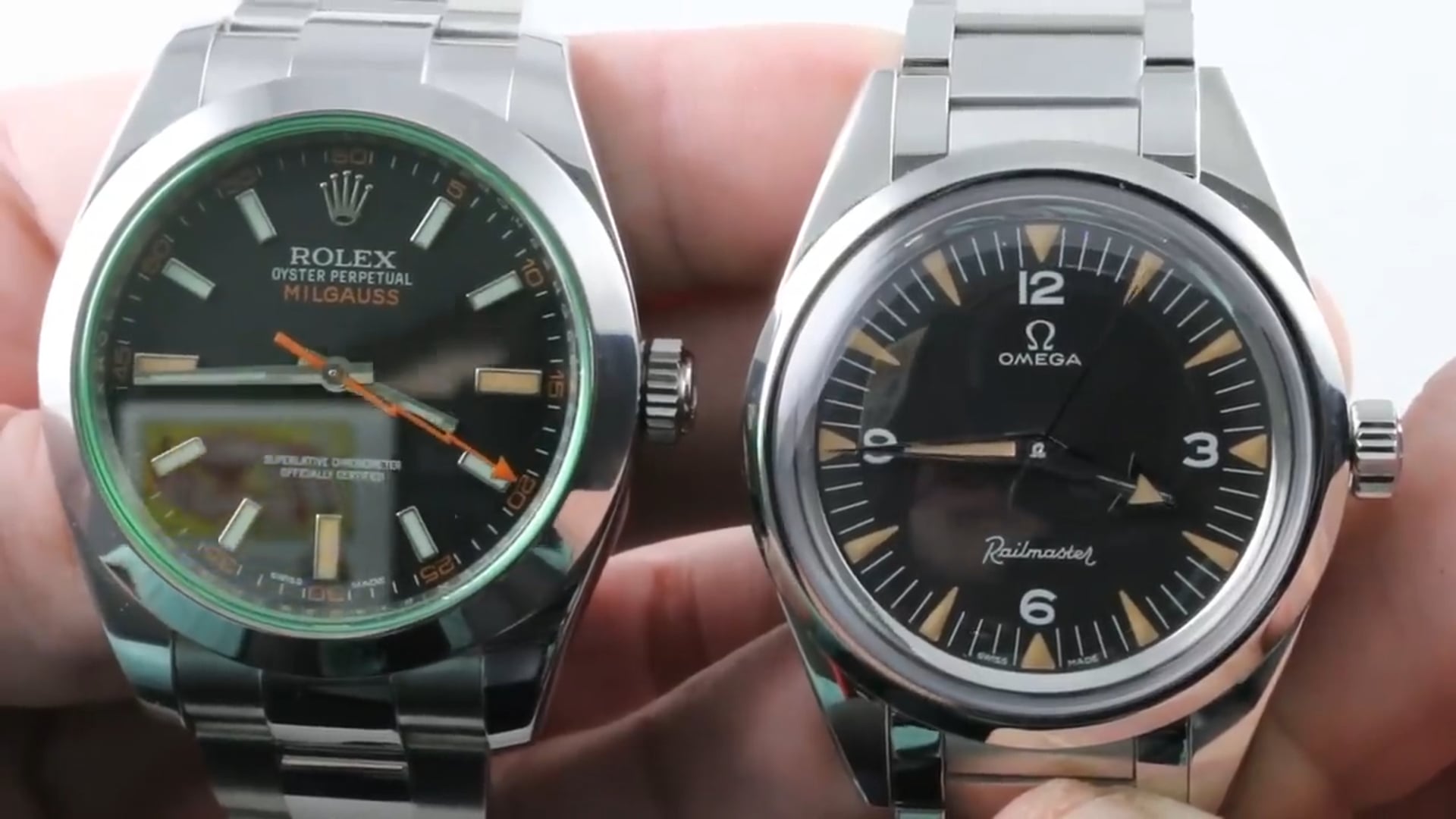 Omega Railmaster 1957 Trilogy 220.10.38.20.01.002 vs Rolex Milgauss 116400GV Versus The 1916 Company Studios