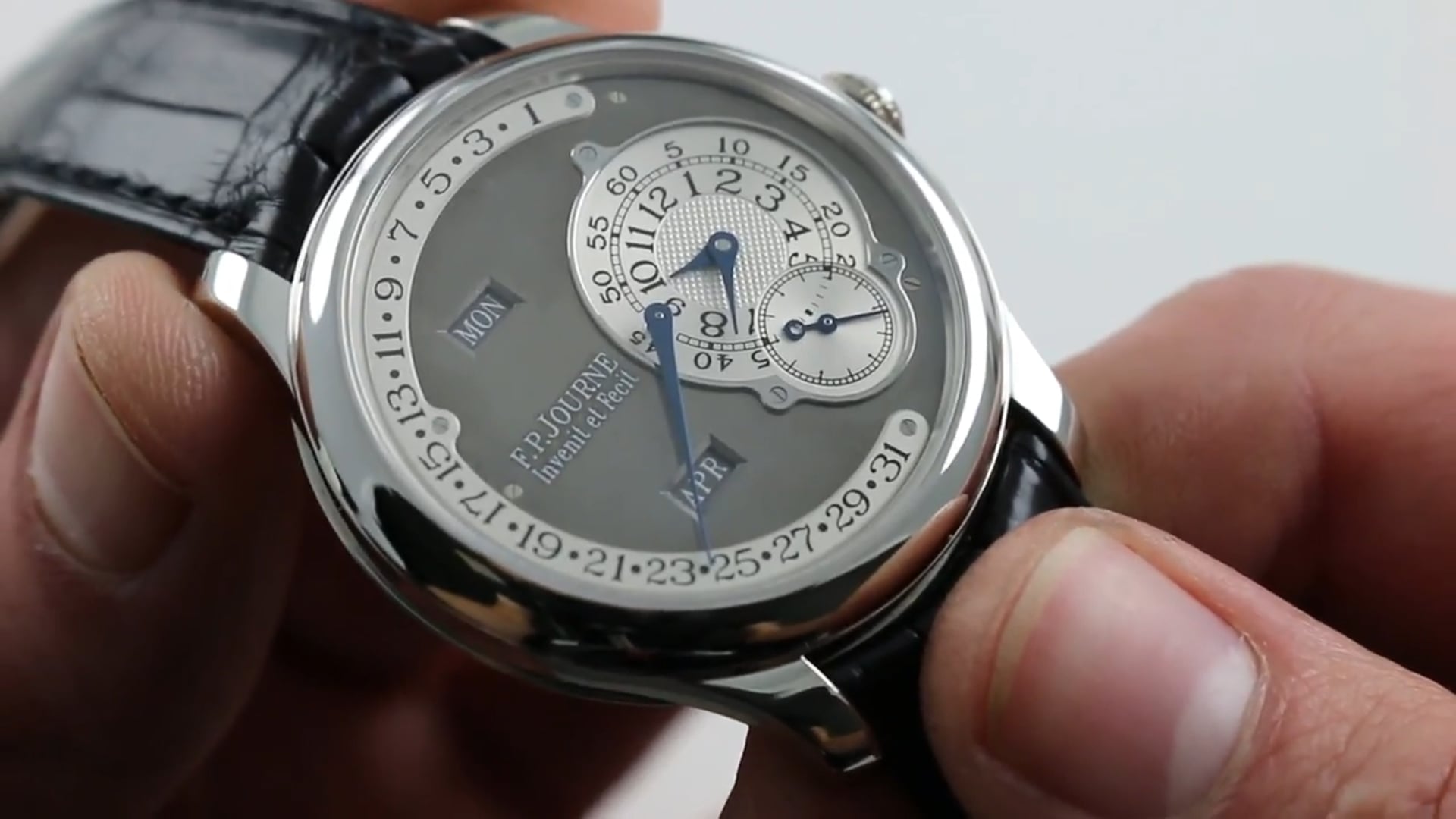 F.P. Journe Octa Calendrier Platinum Auto 38mm Grey Dial Mens Watch Retro Date