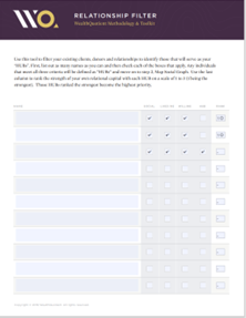 WealthQuotient Methodology Toolkit - Step 1:  Filter Worksheet