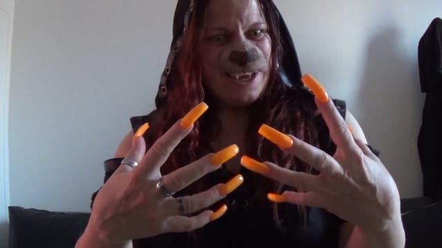 Werewolf Girl Transformation with Long Neon Nails
