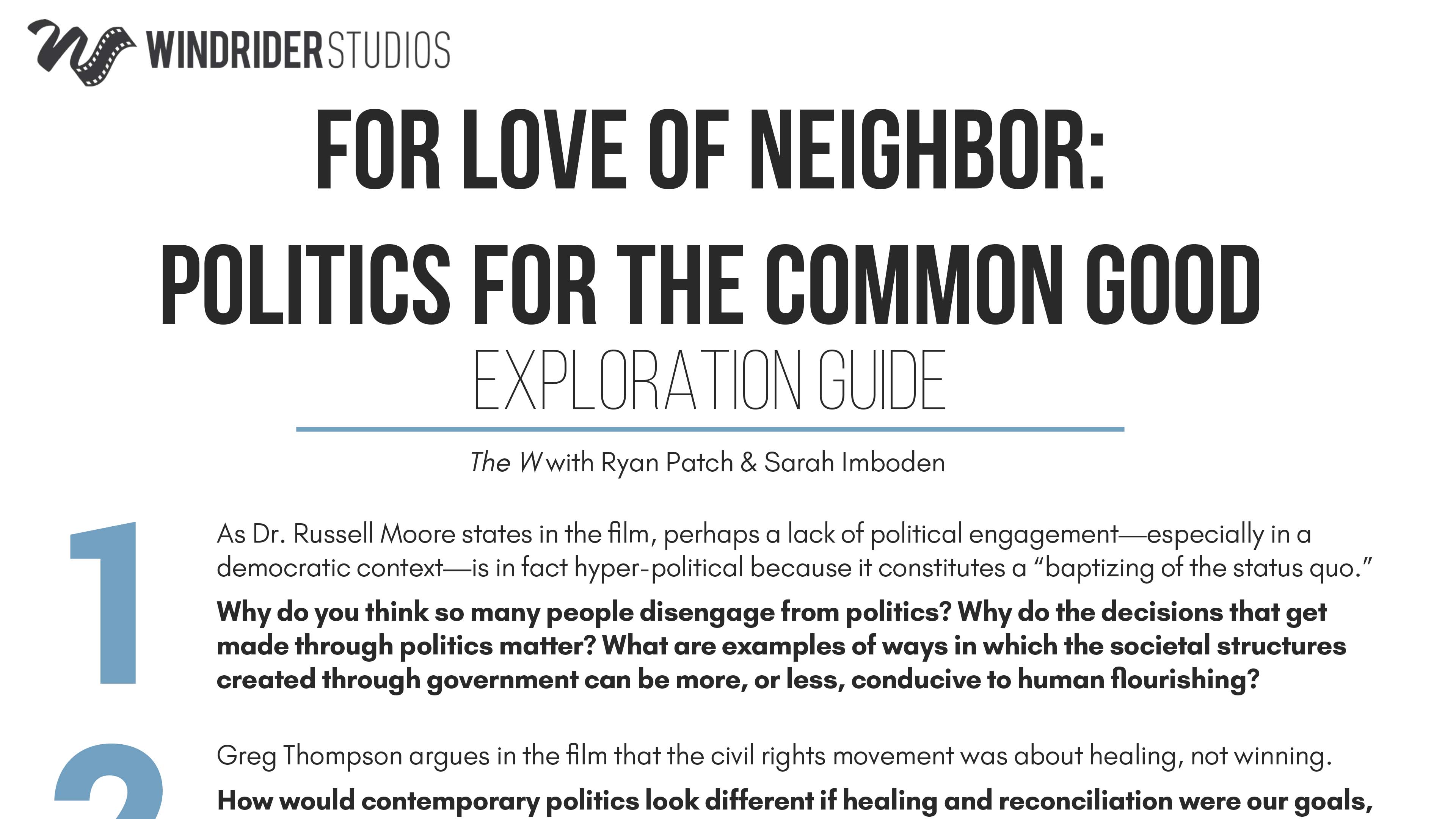 For Love of Neighbor: Politics for the Common Good Exploration Guide