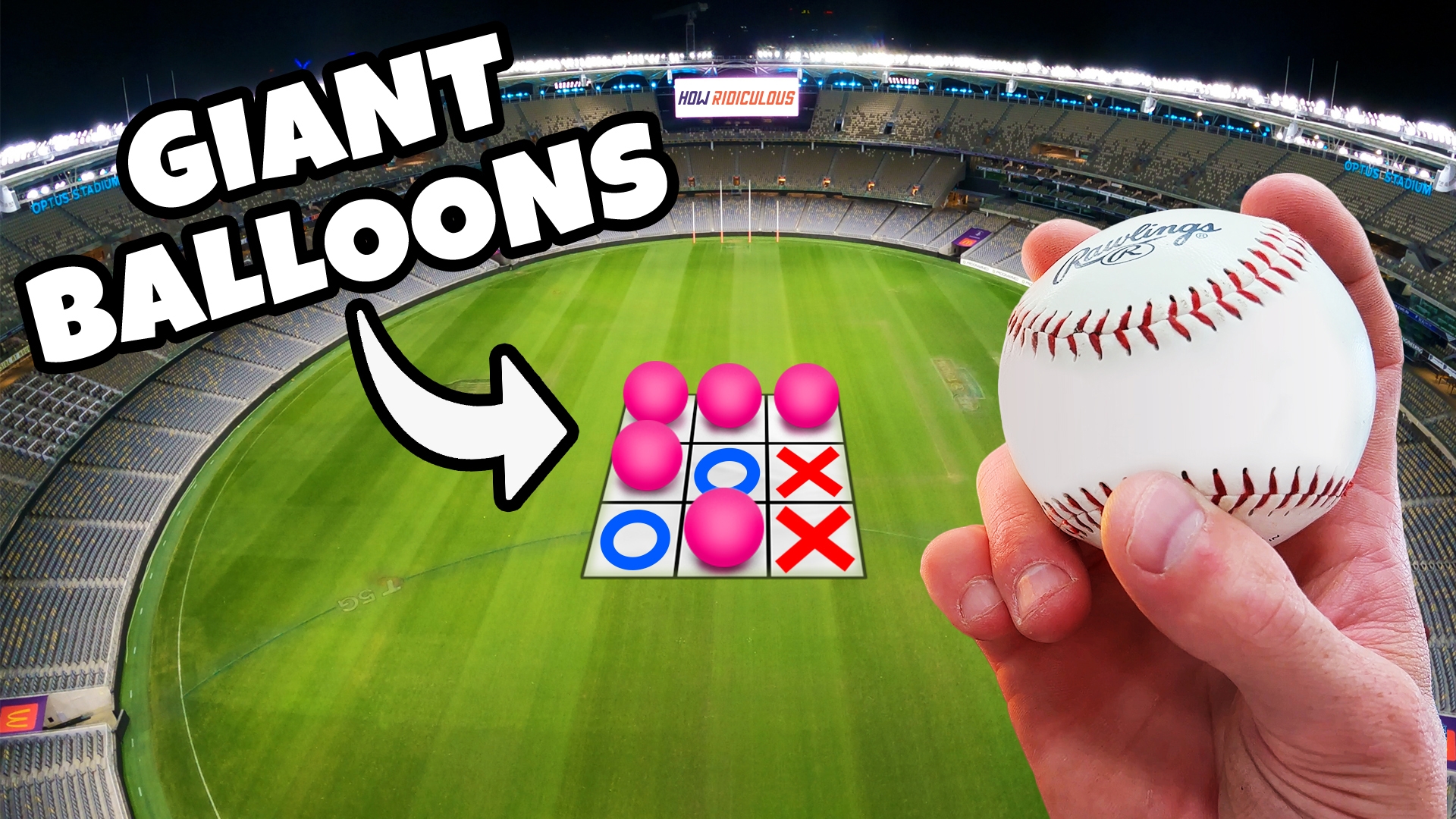 Giant Balloon Popping Tic Tac Toe from Stadium Roof