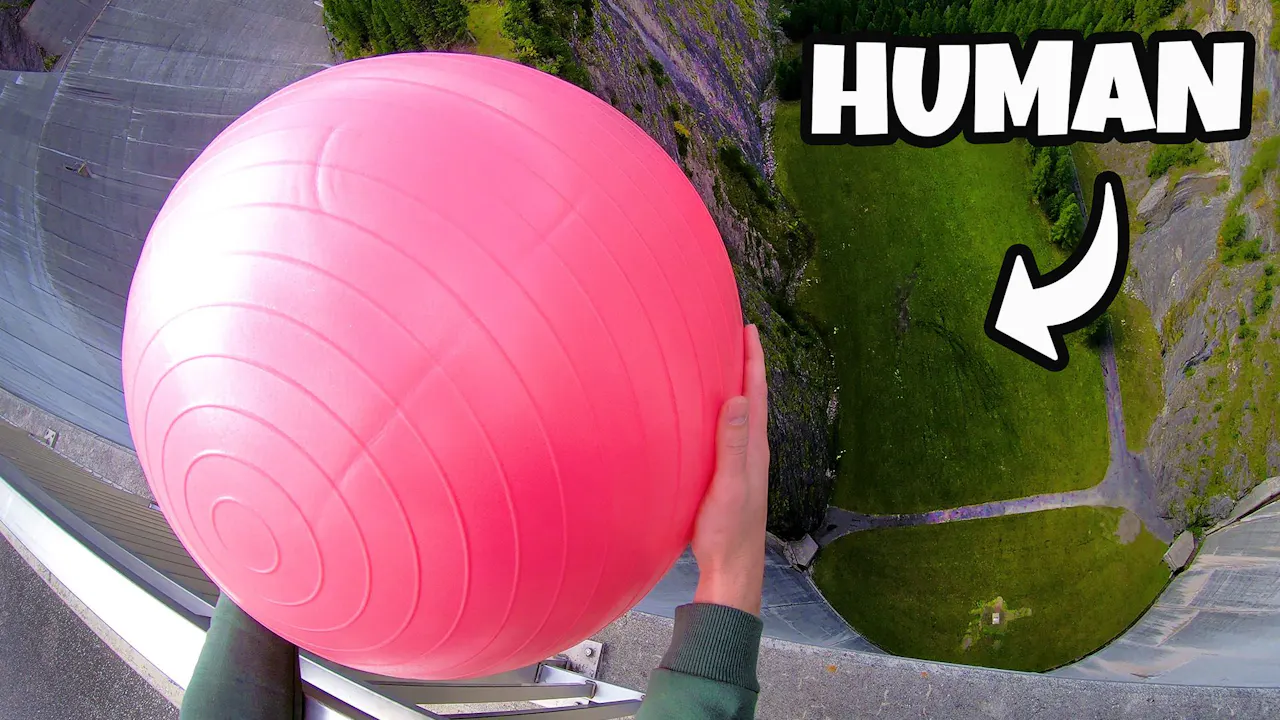 CATCHING EXERCISE BALLS with MAGNUS EFFECT from STADIUM ROOF! - How ...