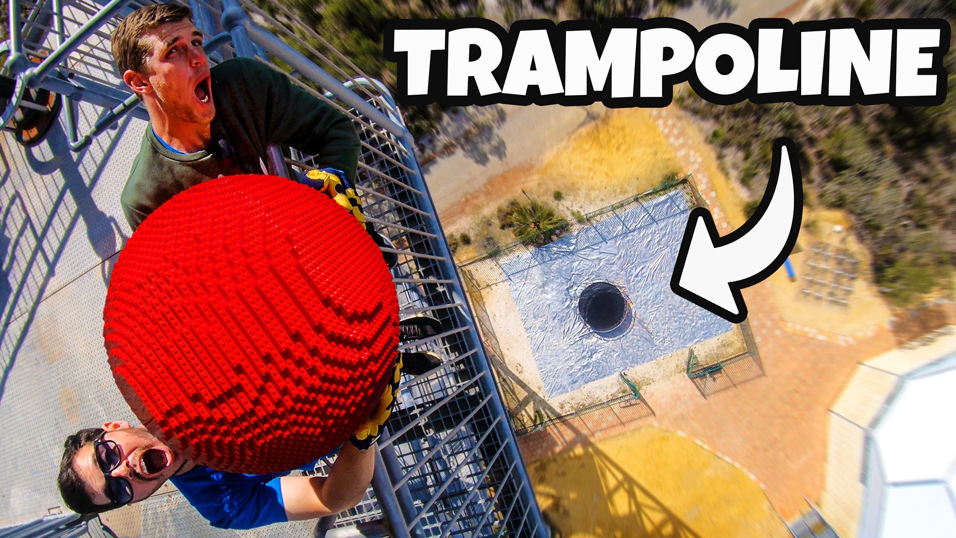 GIANT LEGO BOWLING BALL Vs. TRAMPOLINE! (20,000 BRICKS!!)