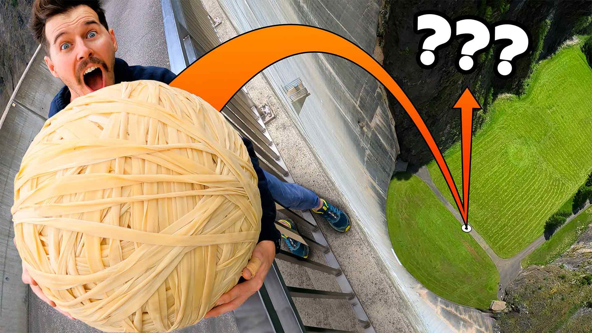 Giant Rubber Band Ball Drop from 165m Dam! World’s Highest Bounce