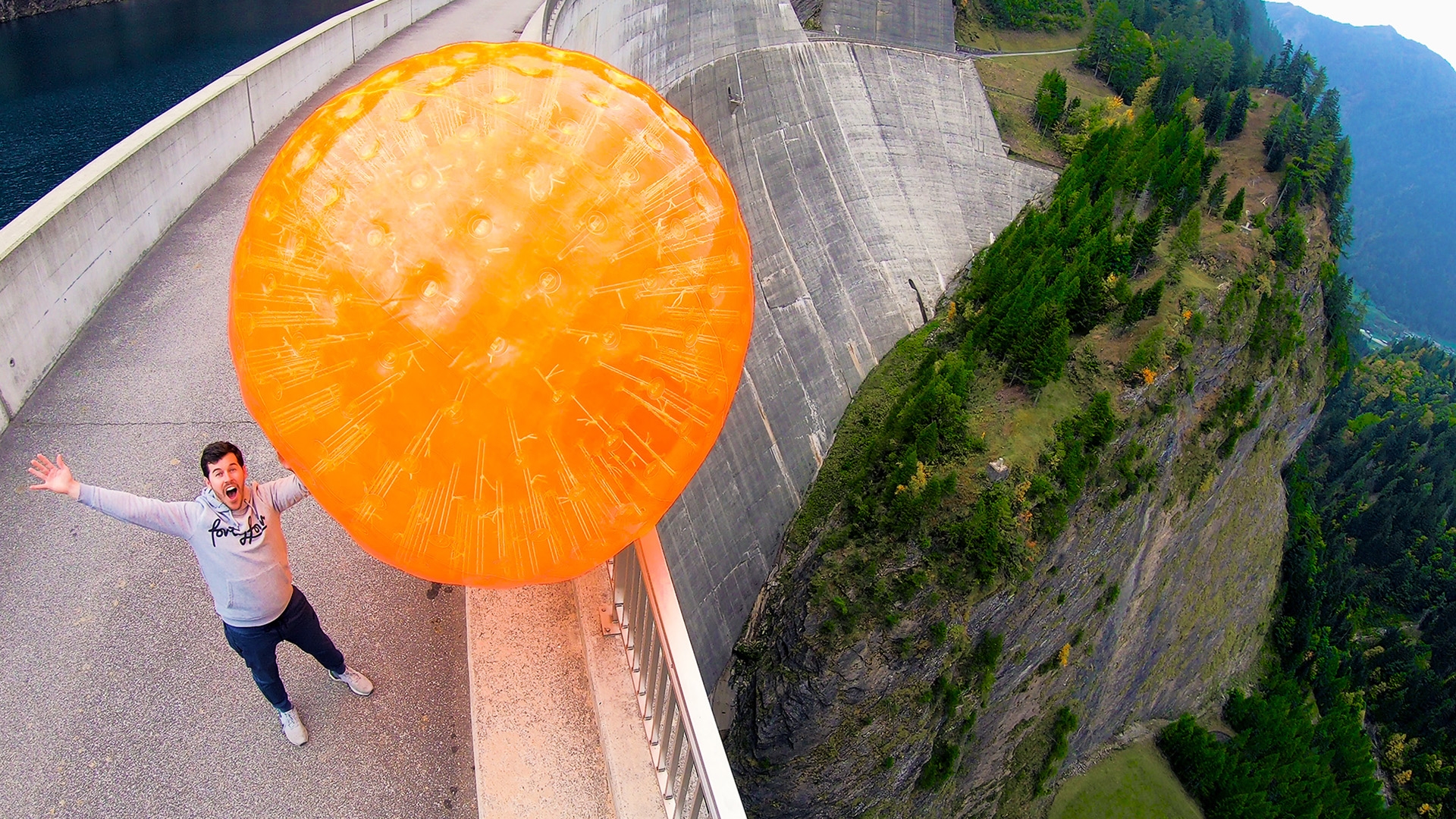 ZORB BALL MAGNUS EFFECT from 165m Dam!
