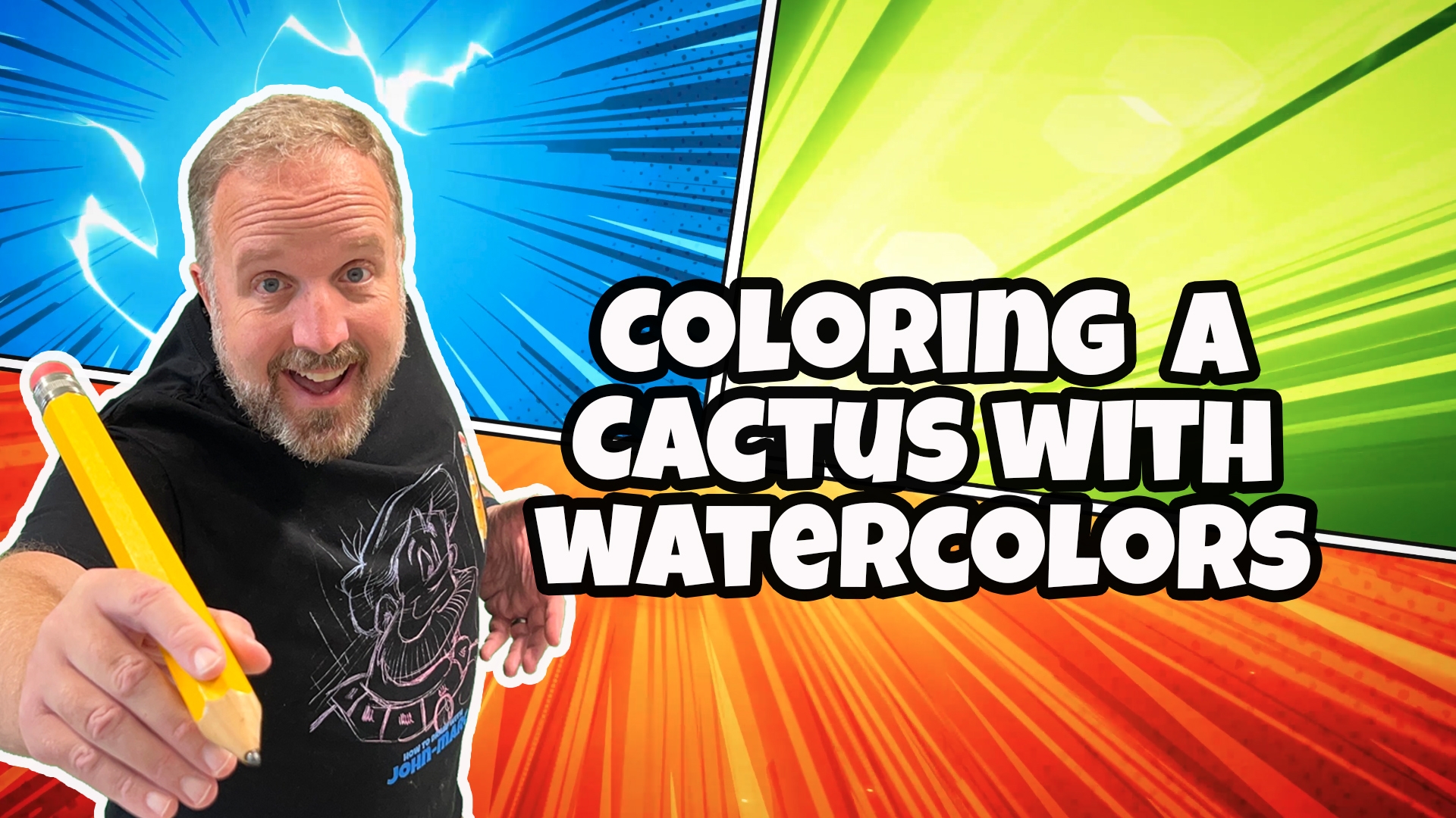 Coloring Cartoon Cactus with Watercolors