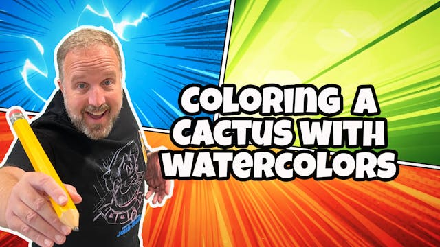 Coloring Cartoon Cactus with Watercolors