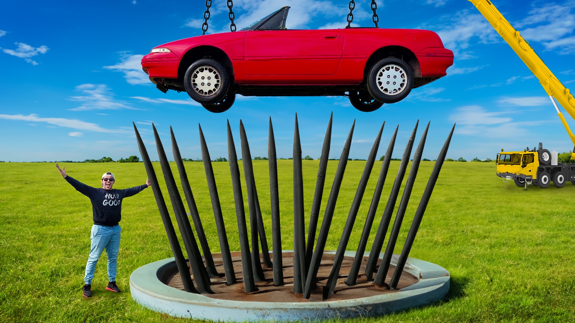 Car Vs. Giant Spike Trap from 150ft