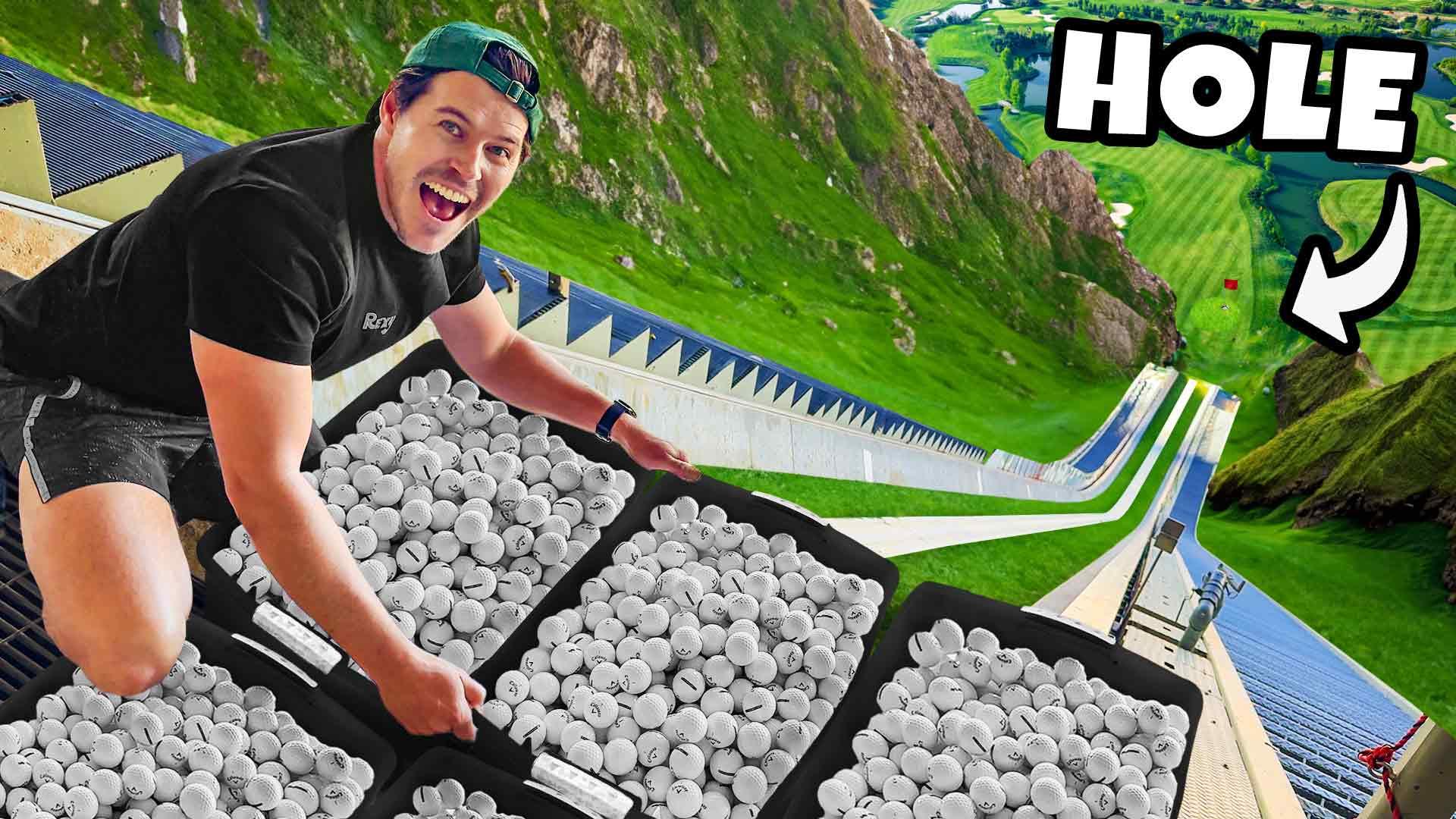 2000 Golf Balls Vs. Olympic Ski Jump! Can We Get A Hole In One