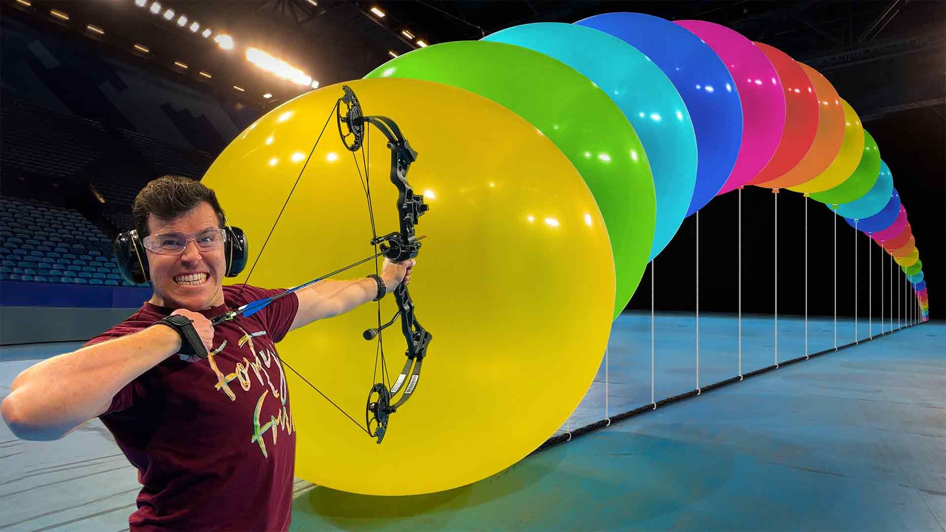 How Many Giant Balloons Stops A Compound Bow & Arrow
