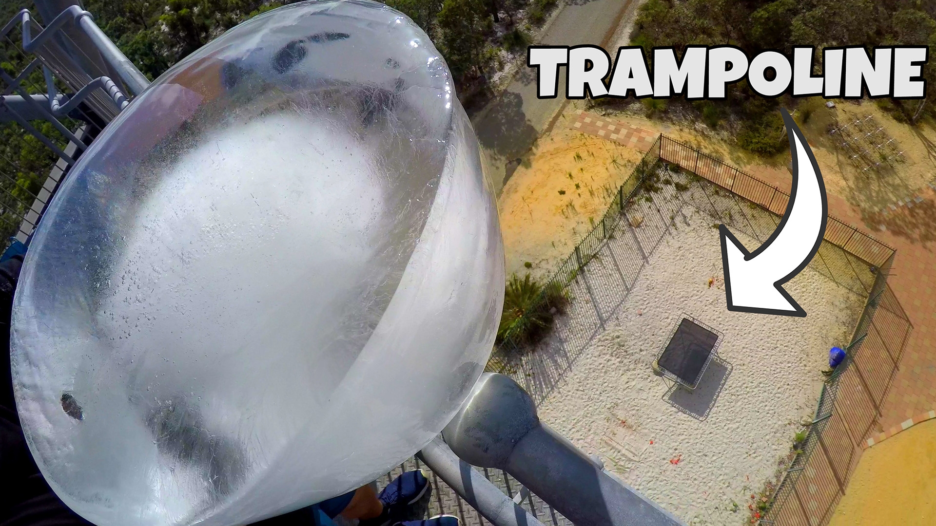 GIANT ICE BLOCK Vs. TRAMPOLINE from 45m!