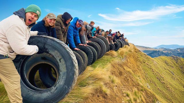 100 Tires Vs Mountain! Extreme Destru...